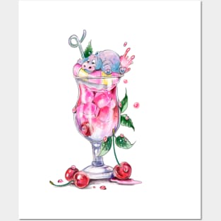 Cute Hippo and Fruit Cocktail Posters and Art